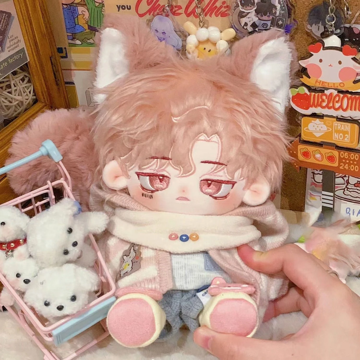 

20cm Kpop Idol Plush Doll Body Cute Boy Pink Cosplay Dress-Up Cotton Doll with Ears Tail Minghao Plushie Fans Birthday Gifts