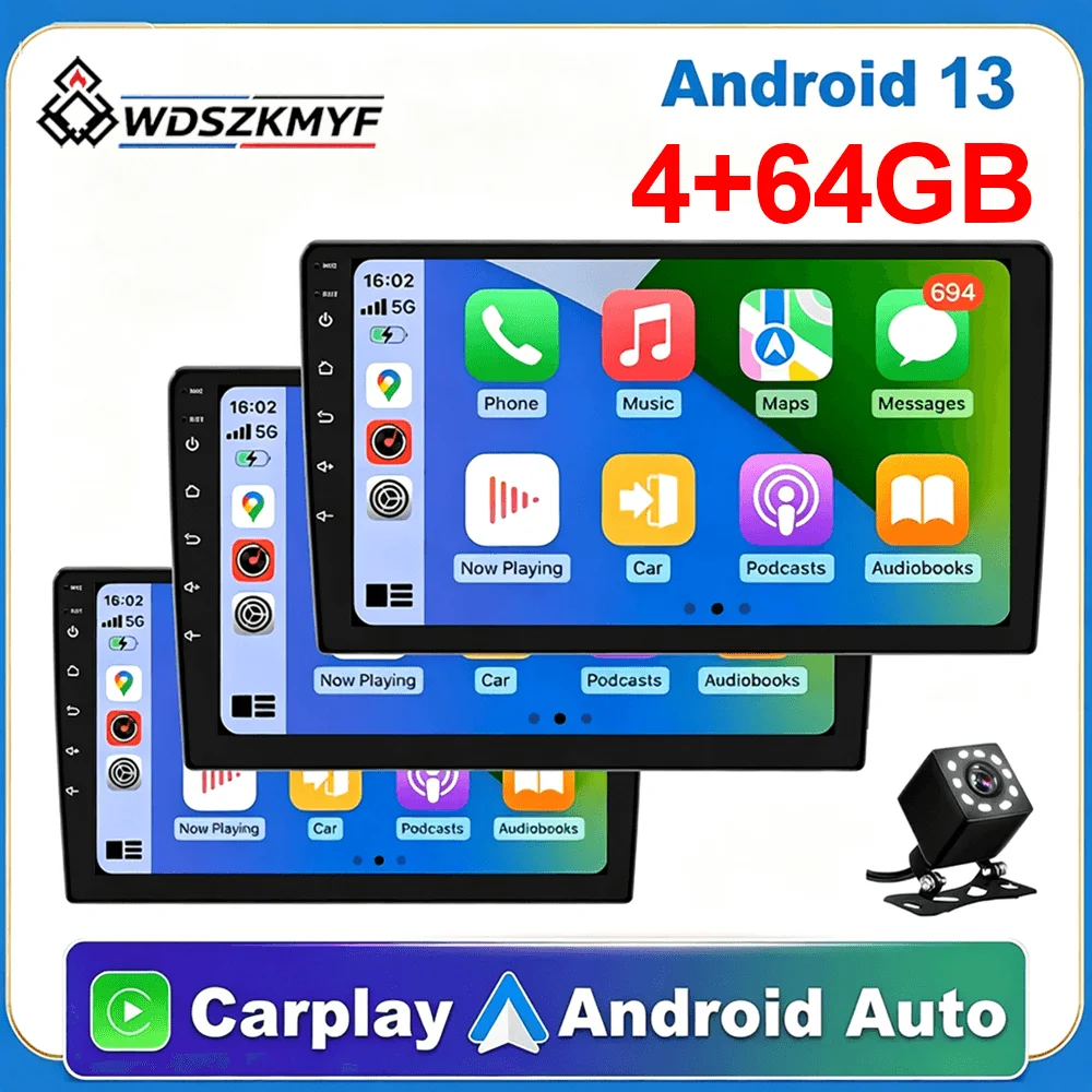 Rádio Automotivo Universal Android 13 de 7/9/10 Polegadas, 64G, Autorádio Android 2 Din, Rádio Automotivo com GPS, BT, Sistema Multimídia Central Inteligente para Carros
