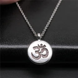 Simple Classic Fashion 19x15mm Antique Silver Color Double-Sided Om Symbol Pendant Women Short Chain Necklaces Choker Necklace