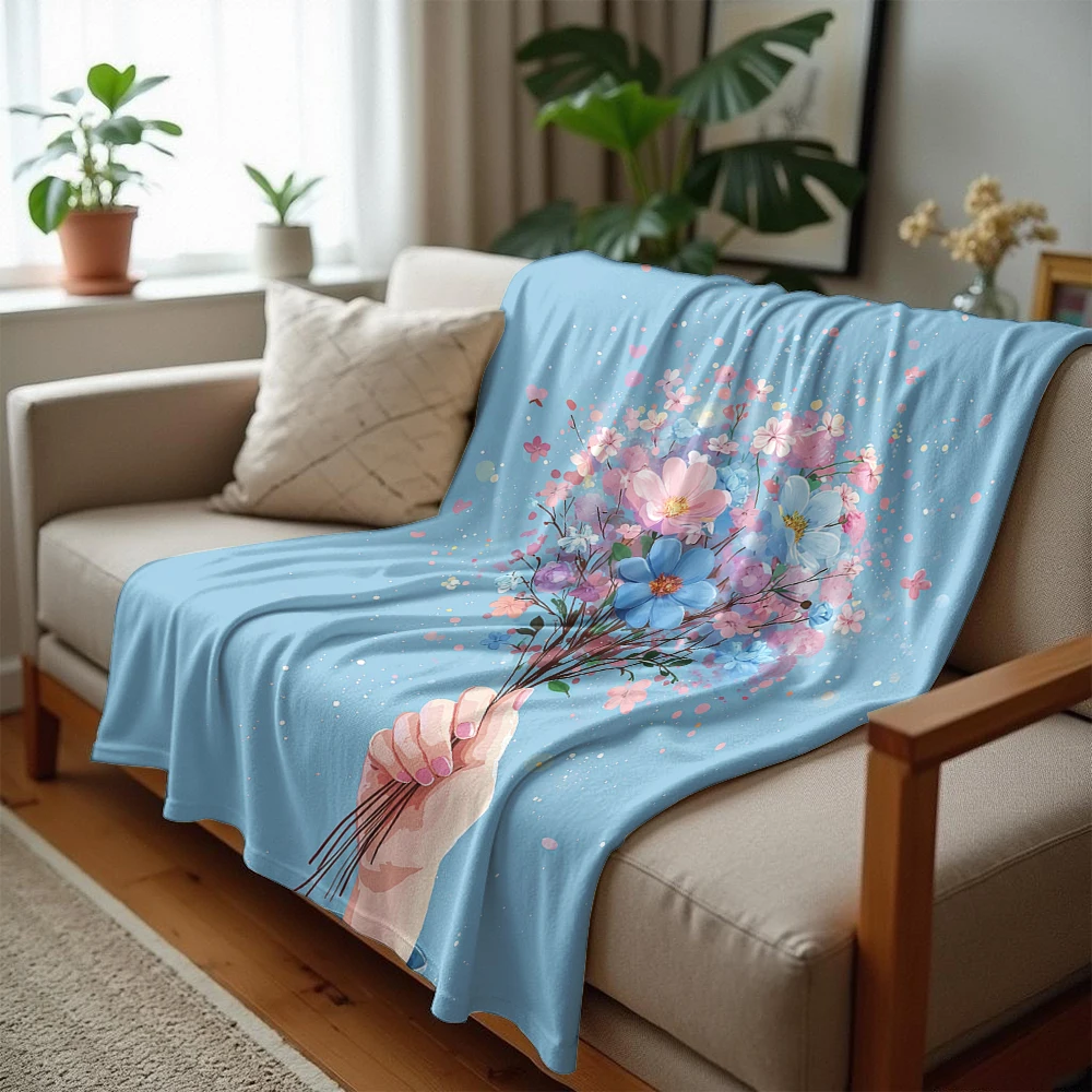Handheld Starry Bouquet Lightweight Microfiber Soft Christmas Fleece Blanket Warm Cozy Throw for Sofa Office Travel All Season