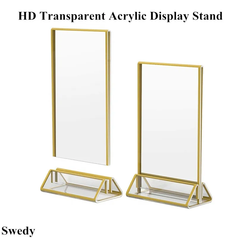5 PCS 7 Inch 127x178mm Double Sided Gold Acrylic Sign Holder Picture Poster Poster Frames Table Menu Paper Flyer Display Stand