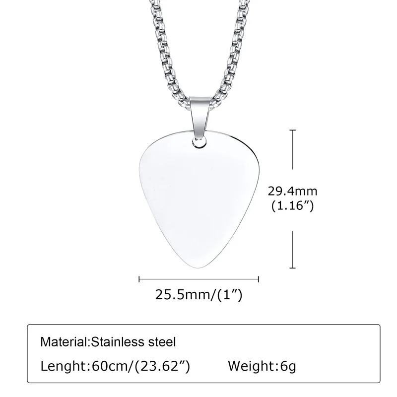 Guitar Paddle Non fading Couple Love Titanium Steel Necklace Simple and Fashionable Stainless Steel Pendant Holiday Gift