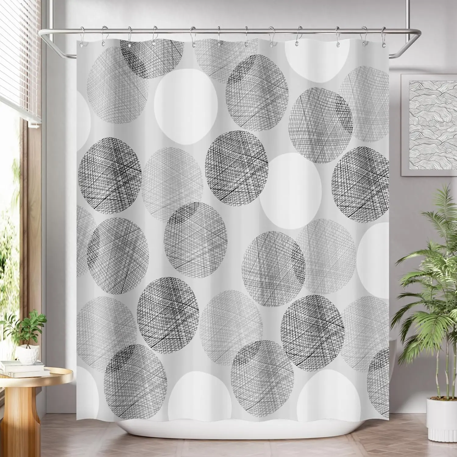 

Geometric Circle Shower Curtain Abstract Line Pattern for Modern Bathroom Decor