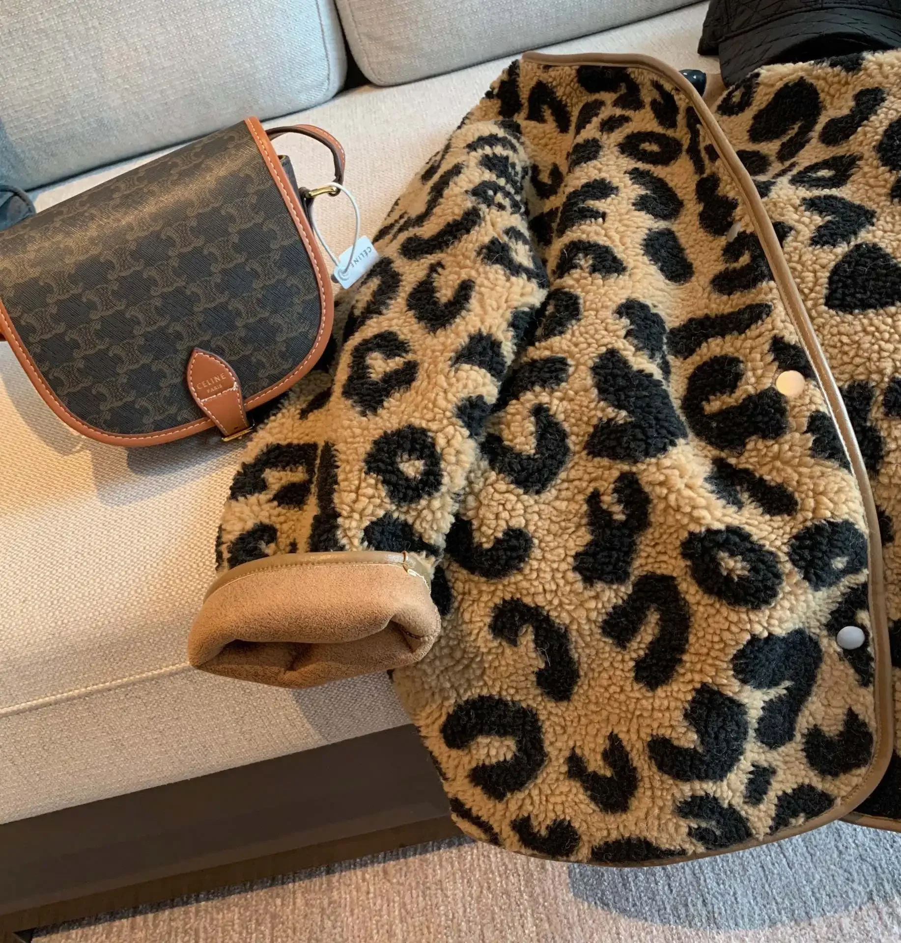 Leopard print fur one-piece short jacket women spring and autumn 2021 Korean loose casual thick tops