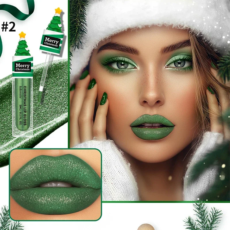 Kerst Lipgloss Kerst Schattige Pop Lipgloss Groene Fijne Glanzende Matte Lipgloss Kerstboom Ontwerp Hydraterende Lipolie