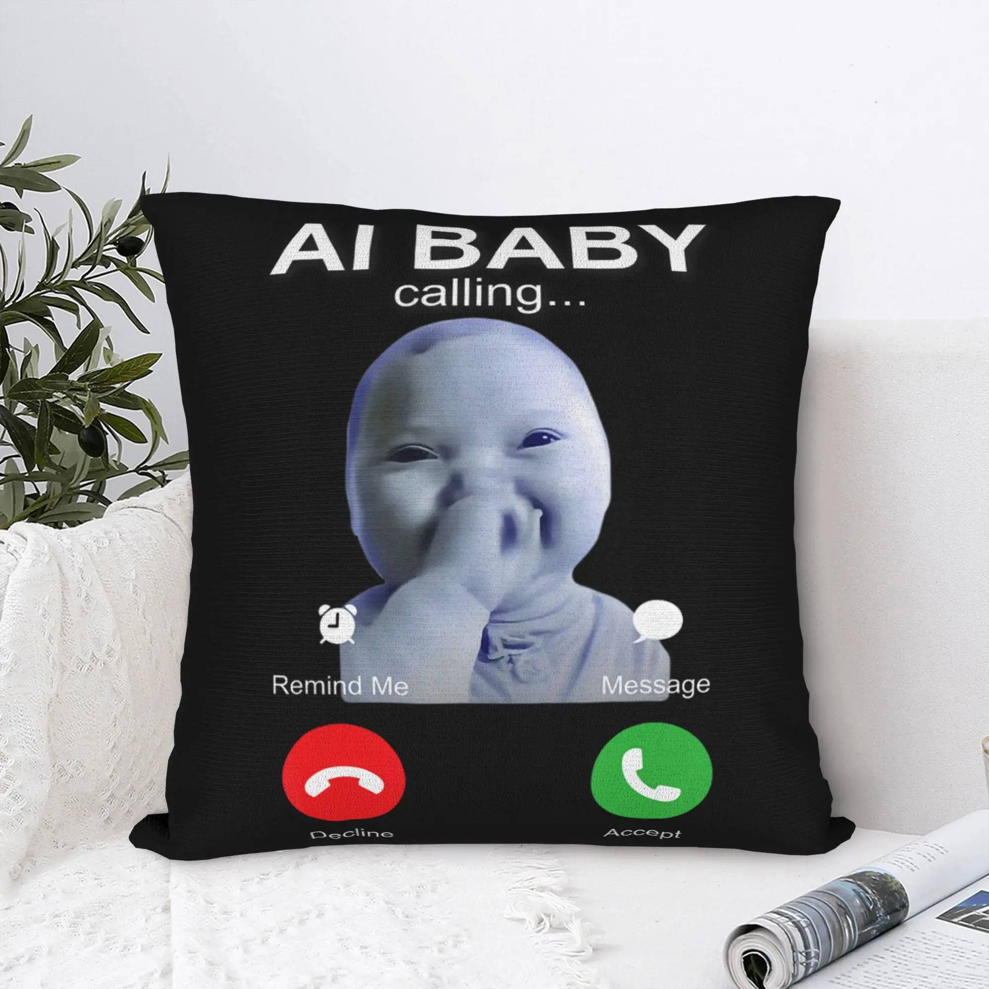 Ai Baby Holding Laugh Phone Calling Meme Pillowcase Soft Polyester Cushion Cover Gift Brainrot Funny Pillow Case Cover Square