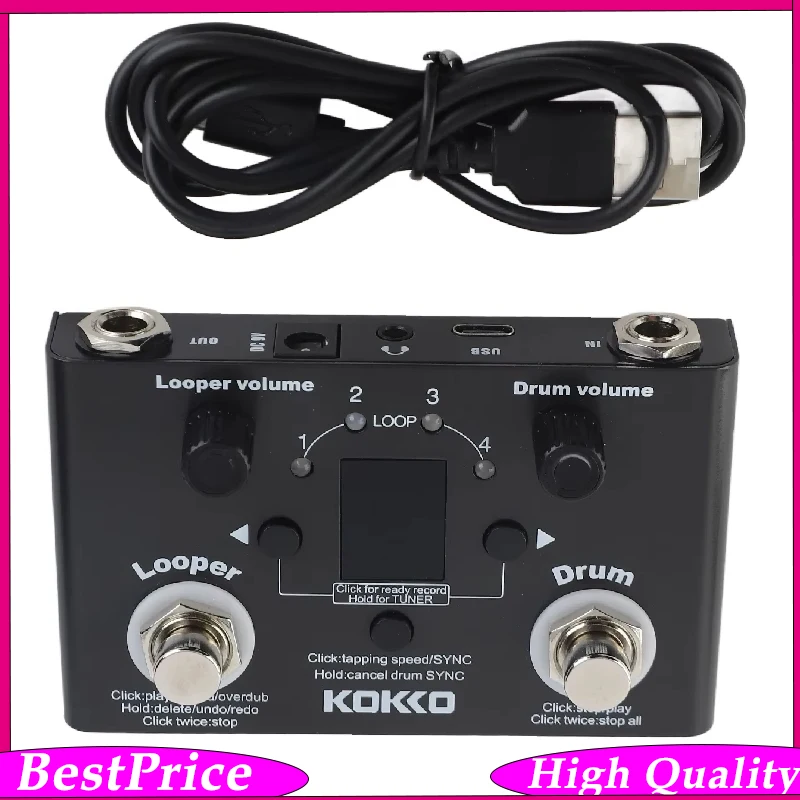KOKKO FLD-1 Multifunctional Drum Machine & Looper Effect Pedal Digital Tuner BT Page-Turner Phrase Loop Recording Compact Pedal
