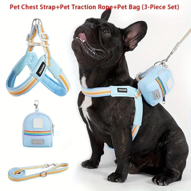 

3pcs Pet Harness Leash Set, Adjustable Strap, Soft and Comfortable for Small to Large Dogs Walking Training