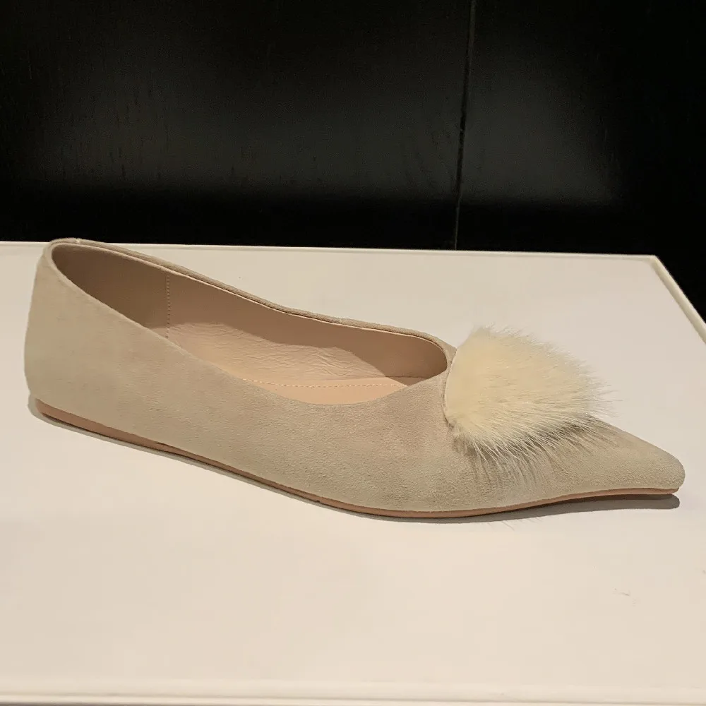 

Women's natural suede leather pointed toe slip-on ballet flats soft comfortable casual female daily footwear shoes for women hot