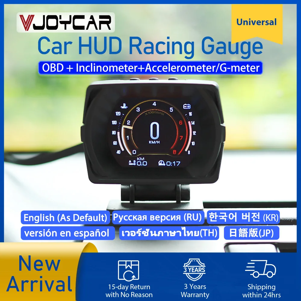 Vjoycar V63 OBD HUD Gauge Auto Display Digital Accelerometer Inclinometer off-Road Multi-function Car Accessories 100+ OBD2 Data