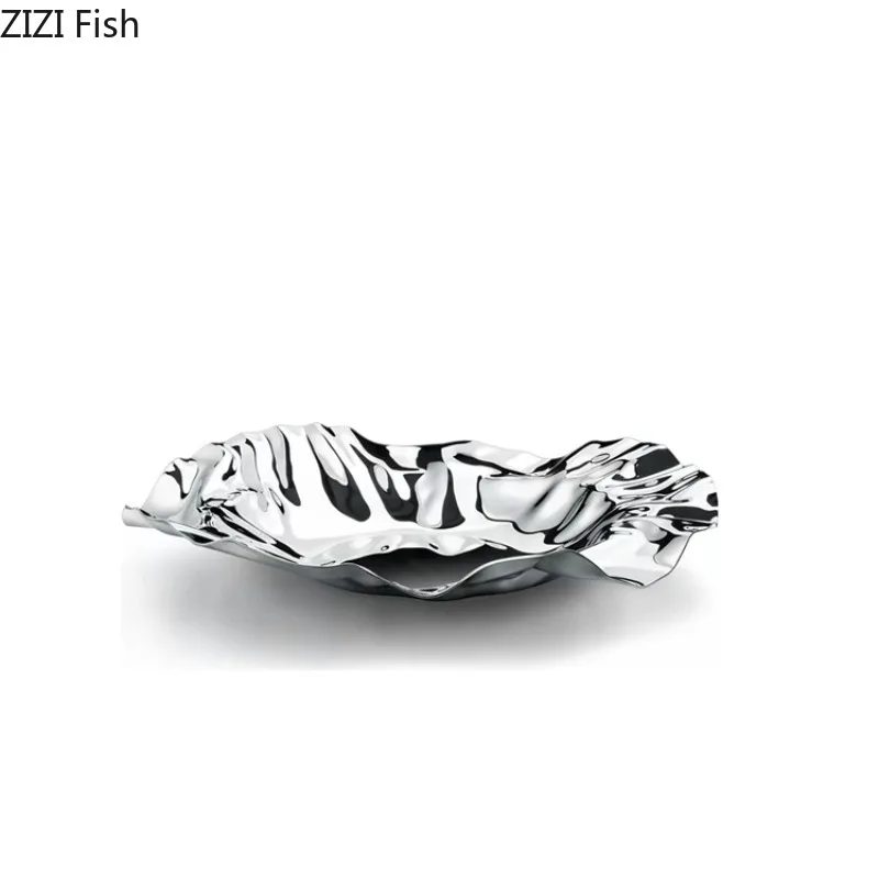 Stainless Steel Wrinkled Fruit Plate Decorative Plates Snack Bowl Candy Dish Jewelry Tray Pastry Plate Dessert Plates Fruit Bowl
