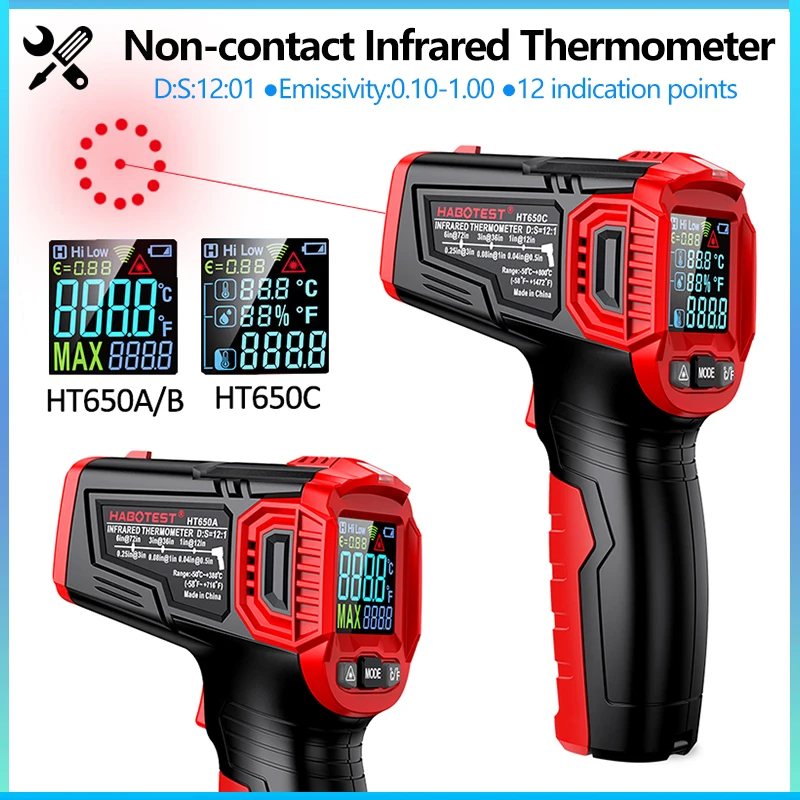 380°C/550°C/800°C Industrial Infrared Thermometer LCD Digital Color Screen Non-contact Temperature Meter Adjustable Emissivity