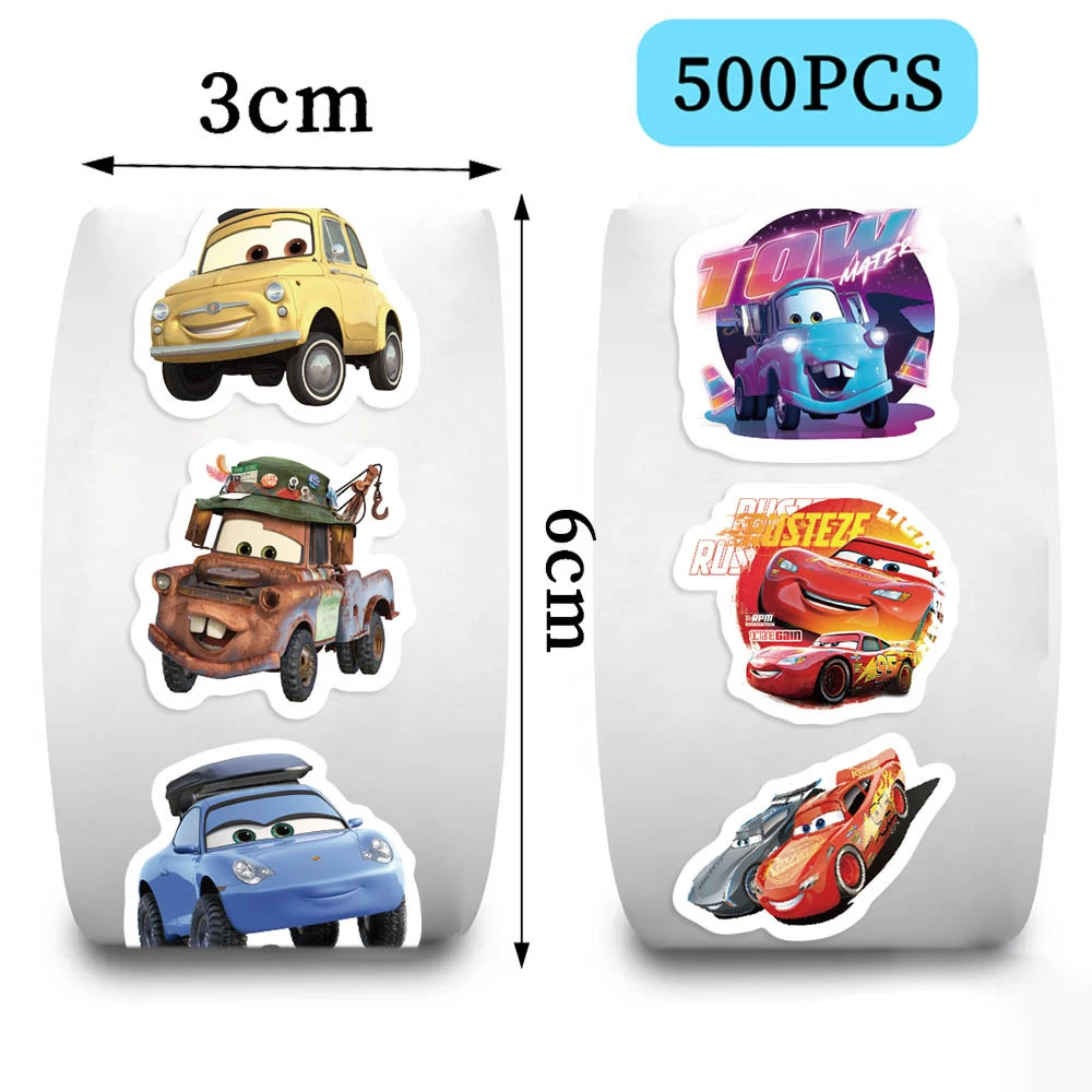 500 pegatinas de sellado de Disney de Cars, diseño de Rayo McQueen, para laptop, teléfono, recompensas, juguetes y regalos, 500 unidades/rollo