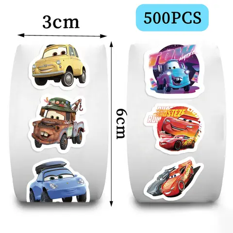 500pcs/Roll Disney Cool Anime Cars Sealing Stickers Lightning Mcqueen Cartoon Decals DIY Laptop Phone Reward Sticker Toys Gifts