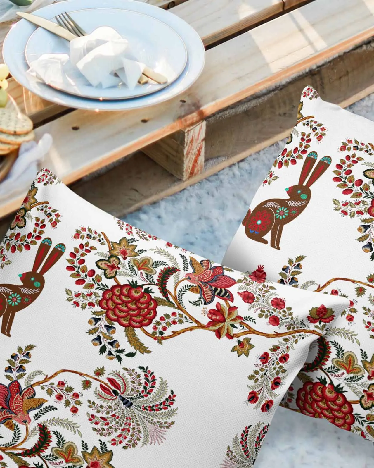 2/4PCS Rabbit Print Easter Bohemian Style Waterproof Cushion Cover For Home Decoration 40/45/50/60/66cm Pillowcase