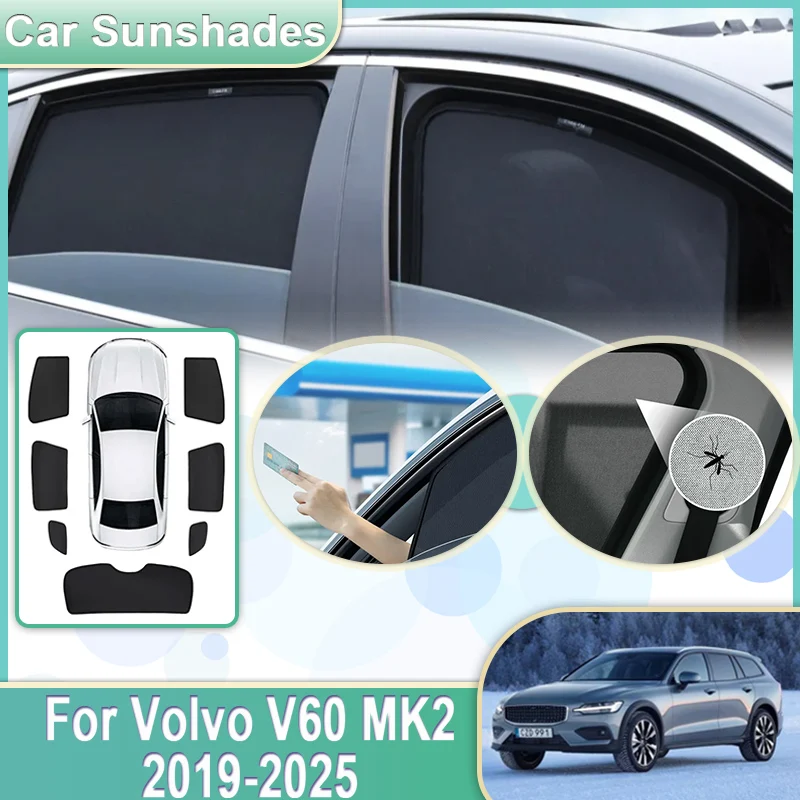 

Автомобильные сетчатые солнцезащитные шторки для Volvo V60 MK2, аксессуары 2019-2025, 2022, 2023, 2024, солнцезащитные козырьки, шторки, накладки на кузов