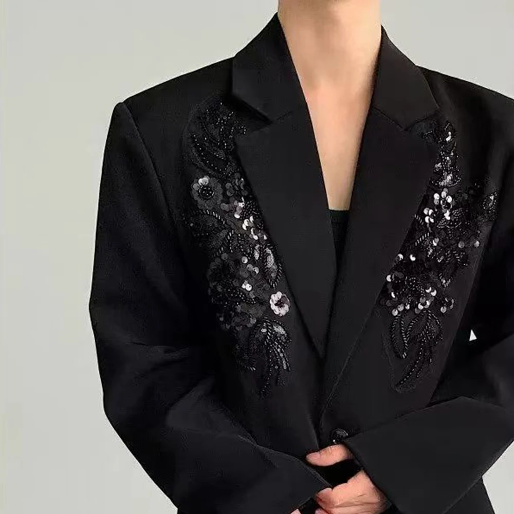 Mens Sequined 3d Embroidered Jacket Spring Streetwear Fashion Youth Nightclub Niche Personality Coat Men'S Clothing 2026 New
