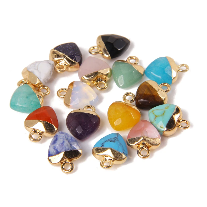 5Pcs/Lot Faceted Love Heart Stone Pendants Bead Natural Amethysts Opal Tiger Eye Gems Charm Energy Healing Yoga Pendants for DIY image 4
