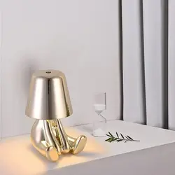 Bedside touch control table lamp, LED table lamp with golden figurine decoration, three-level brightness room decor lamp