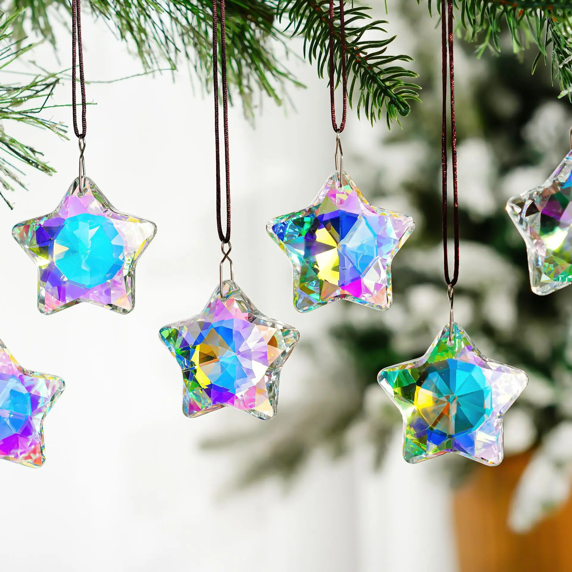 Star Crystal Ornament Atmosphere Christmas Tree Decoration Garden Hanging Room Balcony Window Sunlight Catcher Rainbow Maker
