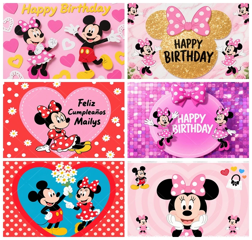 

Disney Minnie Mouse Pink Background Kids Birthday Party Decoration Custom Baby Shower Portrait Photography Studio Backdrop Props