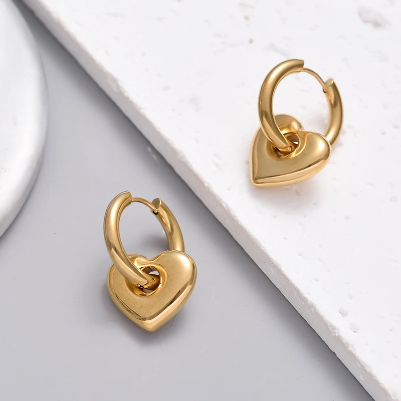 Klassische Edelstahl-Herz-Stern-Creolen für Frauen, Punk Hip Hop Gold Silber Farbe Y2K Schmuck Damen Ohrringe Oorbellen – Detail 15