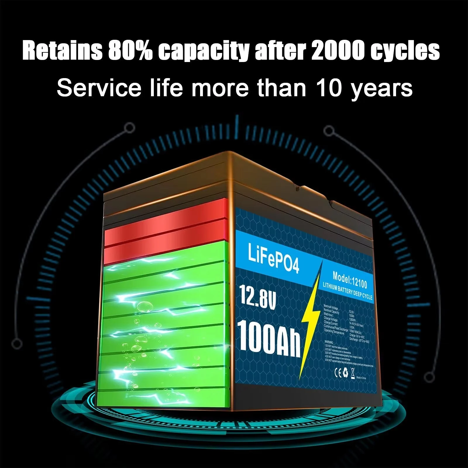 12V LiFePO4 Battery 120Ah/100Ah 60Ah 30Ah 12.8V Lithium Iron Phosphate Batteries Pack 5000 Cycles RV Cart Boat Solar Battery