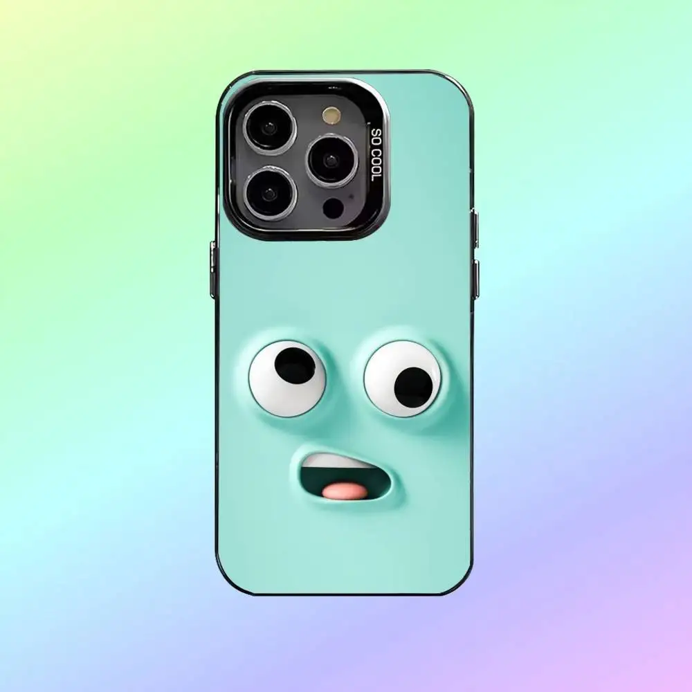 interessante custodia per telefono E-emoji per iPhone17,16,15,14,13,12,11 Plus, custodia per telefono posteriore colorata in argento Pro Max