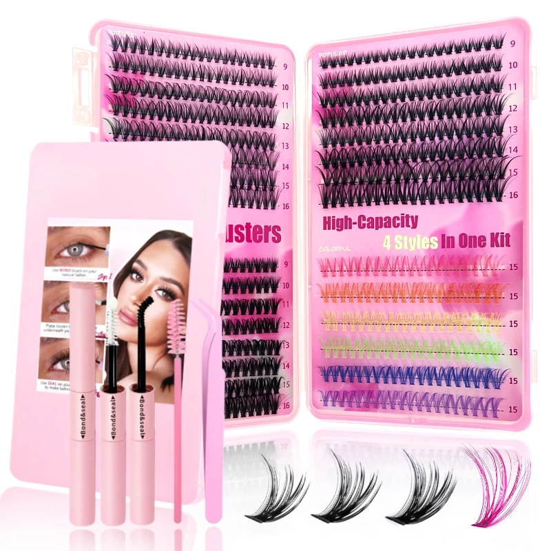 DIY Eyelash Book Lash Cluster Extension Kit, Mix Styles Individual Lash with Bond & Seal, Eyelashes Remover,Tweezers