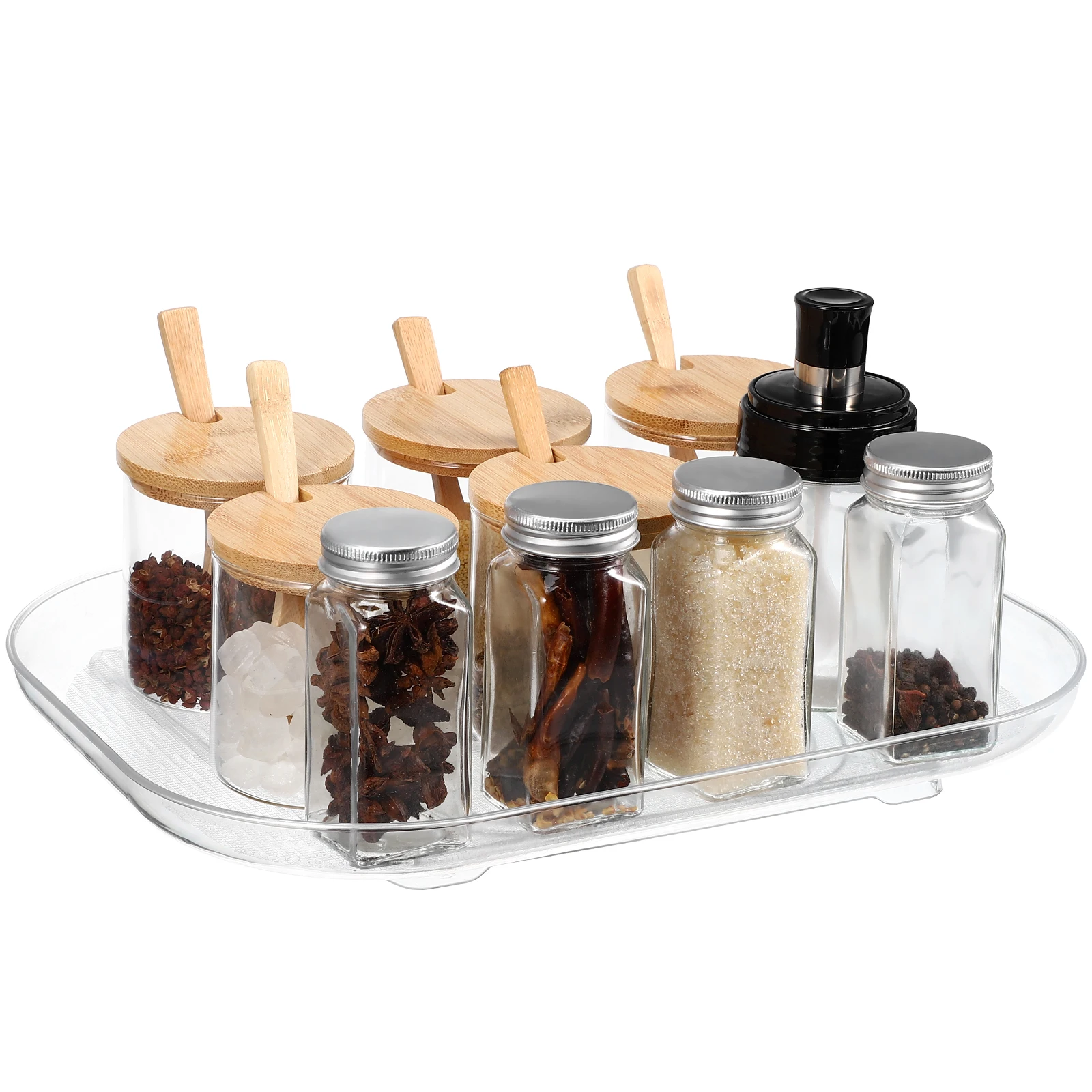 

Ice Transparent 40x28cm Rotating Shelf Spices Organizer Large Capacity Condiment Fridge Tray Pantry Storage Kitchen