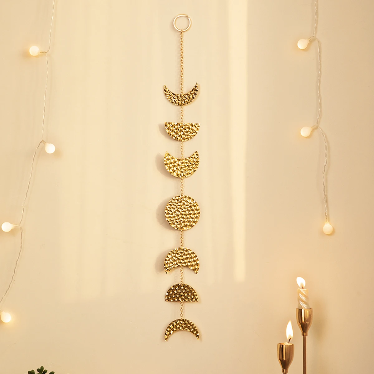 Gold Metal Moon Garland Wall Hanging  Boho Home  Decor Decorative Wall Art for Apartment Dorm Office Nursery Living Room Bedroom