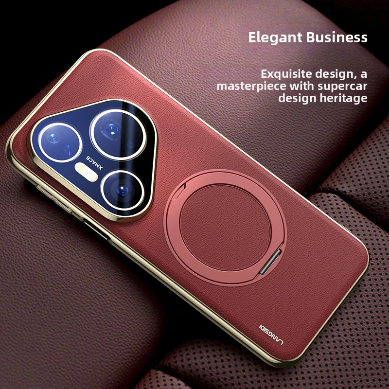Magnetyczne skórzane etui do Huawei Pura 80 70 Pro Pro+ z obrotową podstawką 360 stopni, odporne na wstrząsy, kompatybilne z MagSafe, z folią ochronną na obiektyw. — zdjęcie produktu 5