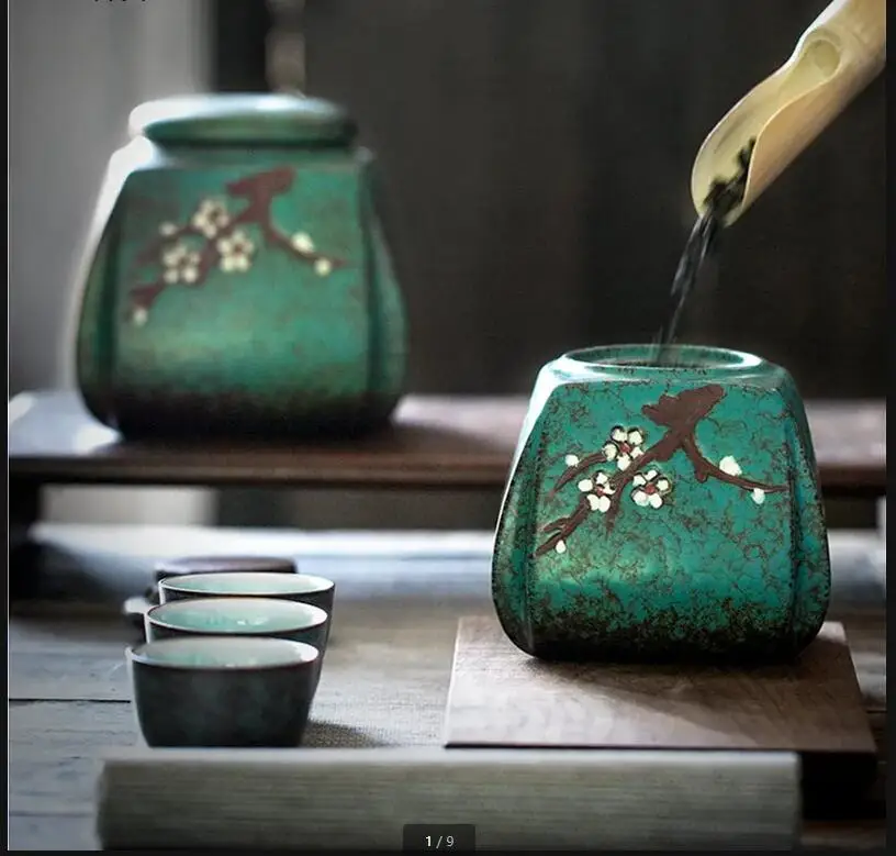 

Green Ceramic Tea Caddy Box Container Home Storage Sealed Jar Organizer Candy Decorative Jars