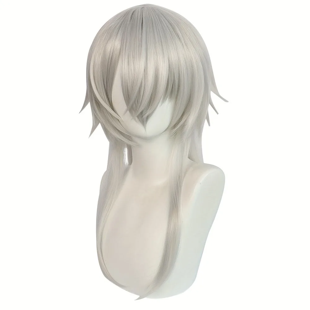 الاصطناعية متوسطة طول فضي أبيض مستقيم الطبقات شعر مستعار تأثيري أنيمي