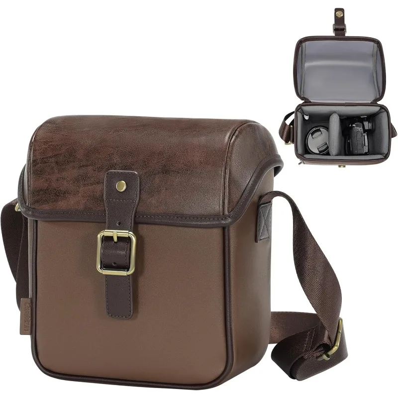 Retro digital camera bag, shoulder micro-single bag, photography SLR waterproof and shock-resistant pu leather camera bag.