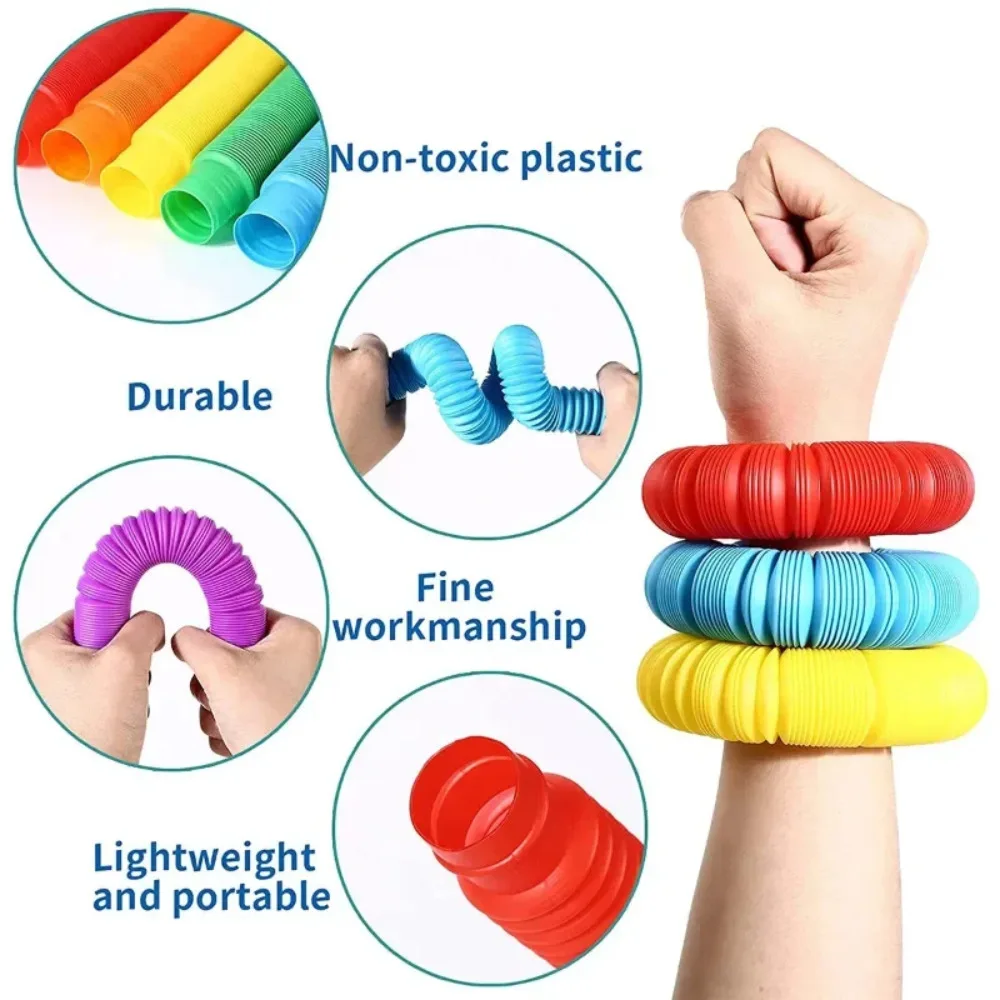 6 Pcs/Pack Pop Tubes Sensory Toys Fidget Pop Tube Stress Relief Decompression Finger Toy Telescopic Tube for Kids Teenager Gifts