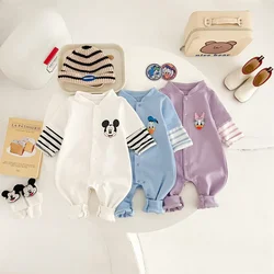 Spring Autumn Newborn Baby Boy Romper Girl Clothes Cartoon Mickey Donald Daisy Print Cotton Long Sleeve Jumpsuit Toddler Outfits