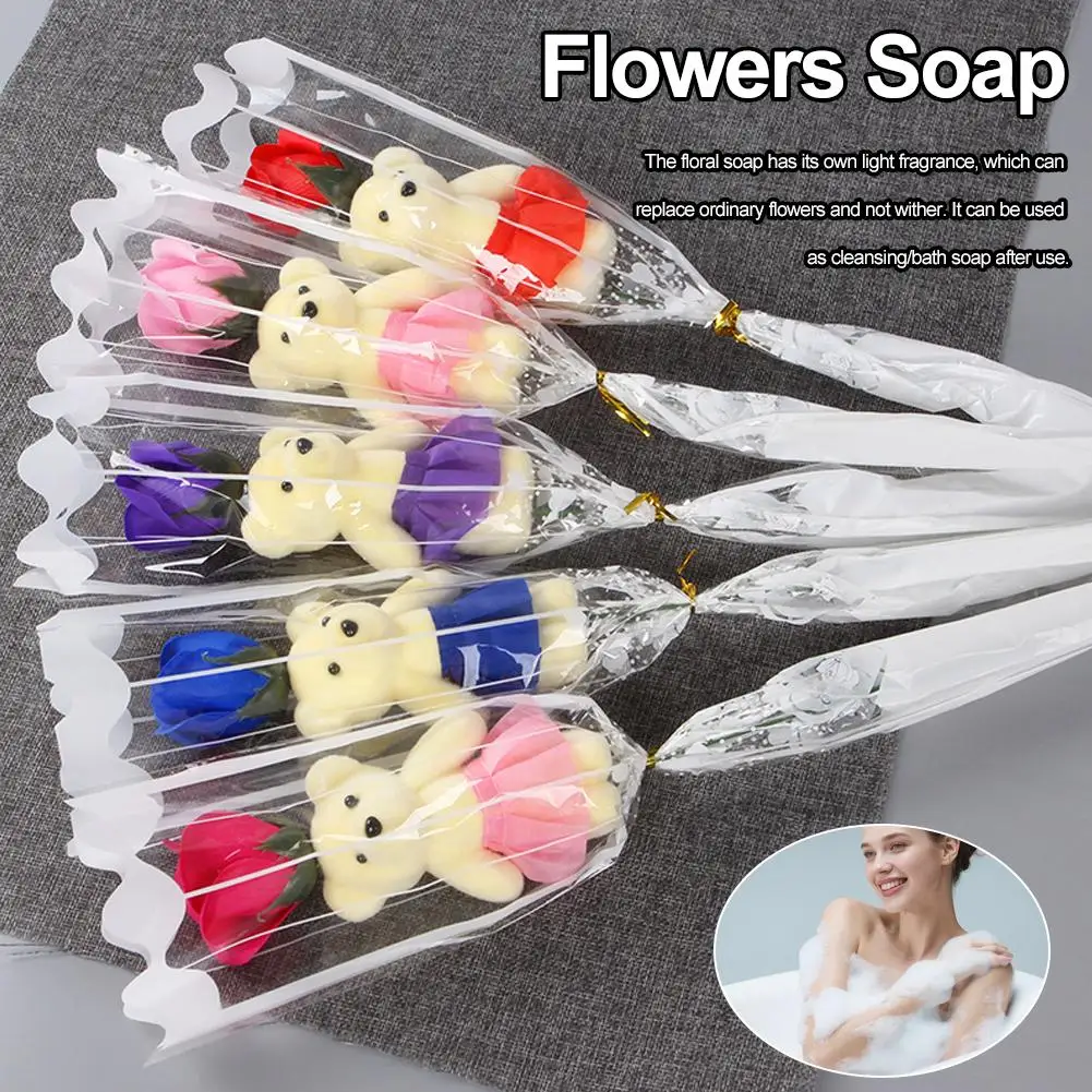 

Artificial Rose Bear Flowers Soap Bouquet Lovely Flower Bath Soap Gift for Mother's Day Valentine's Birthday Wedding Home Decor