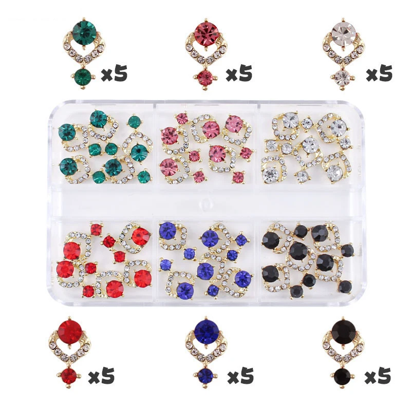 6 Gitter-Nagelsteine, Saturn-Planet-Kreuz-Nagelanhänger, luxuriöse Nagelteile, Diamant-Kristall-Nagelkunst-Dekorationszubehör