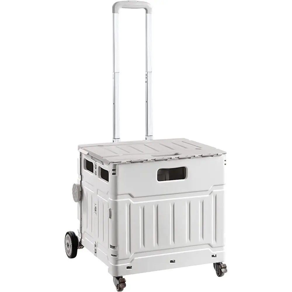 

Collapsible Utility Cart with Adjustable Handle, 75L Portable Shopping Trolley for Outdoor and Camping, Gray 4-Wheel Suitcase Co