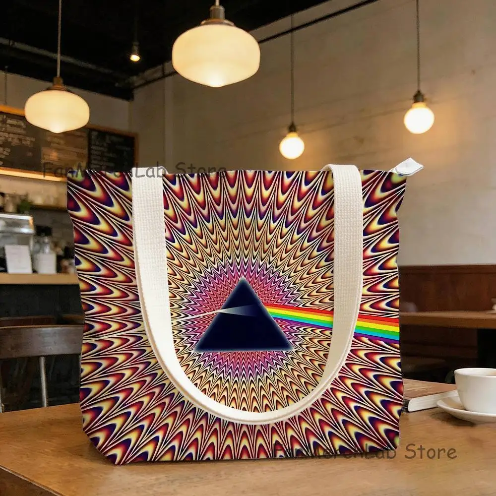 

P-Pink F-Floyd Dark Side of the Moon Casual Shoulder Bag Fashion Commuter Tote Bag High Capaci Canvas Handbag Youth bolso mujer