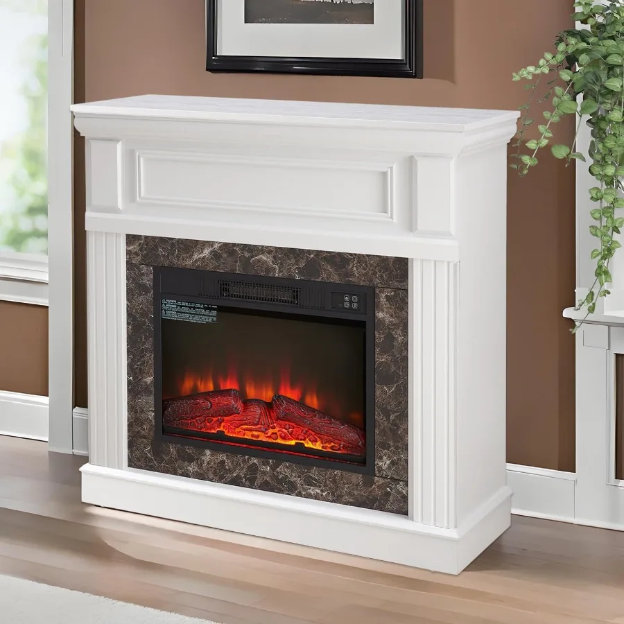 

41.5 W Large Electric Fireplace with Mantel 40 H Tall Freestanding Fireplace TV Stand in White for Living Room Adjustable 3D Fl