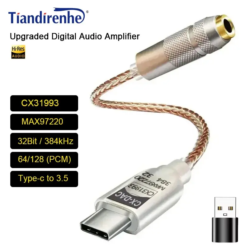Nowy ulepszony cyfrowy wzmacniacz audio CX31993 MAX97220 podwójny układ scalony AMP adapter audio HiFi 32Bit/384kHz DAC dla iphone15 android