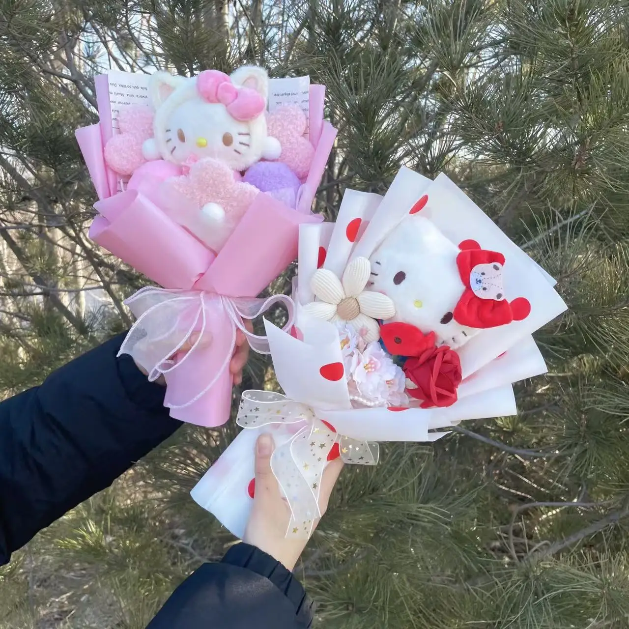 Karikatür My Melody Kuromi Cinnamoroll Kt Kedi Peluş Bebek Yaratıcı Çiçek Buketi Sevgililer Günü Noel Mezuniyet Doğum Günü Hediyesi