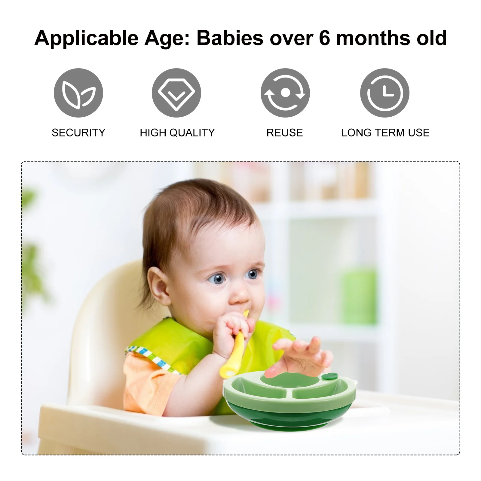 

1Pcs Baby Suction Bowl Divided Insulation Food Tray Infant Feeding Silicone Suction Cup Non Spill Feeding Plate