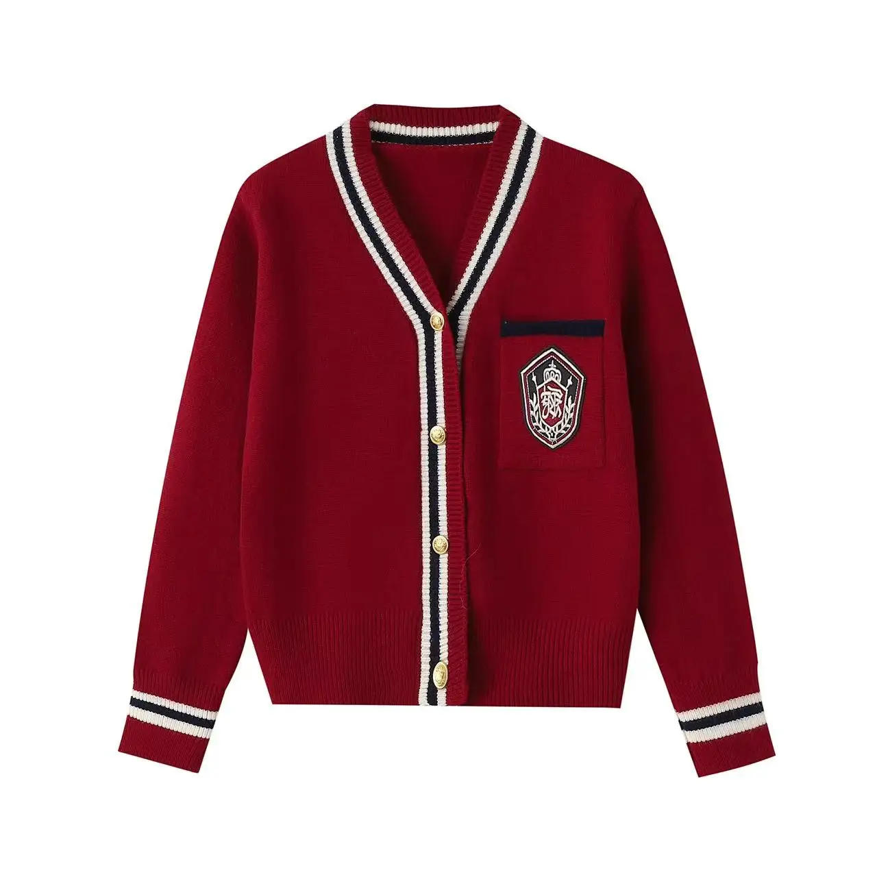 

Retro American Korean Sle V-Ne Knitted Sweater College Sle Color Blo Slimming Cardigan Woolen Spring Autumn Winter