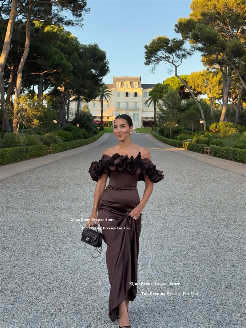Xijun Sexy Satin Mermaid Evening Dresses 3D Flowers Saudi Arabric Formal Prom Dresses Off The Shoulder Long Prom Gowns Customize