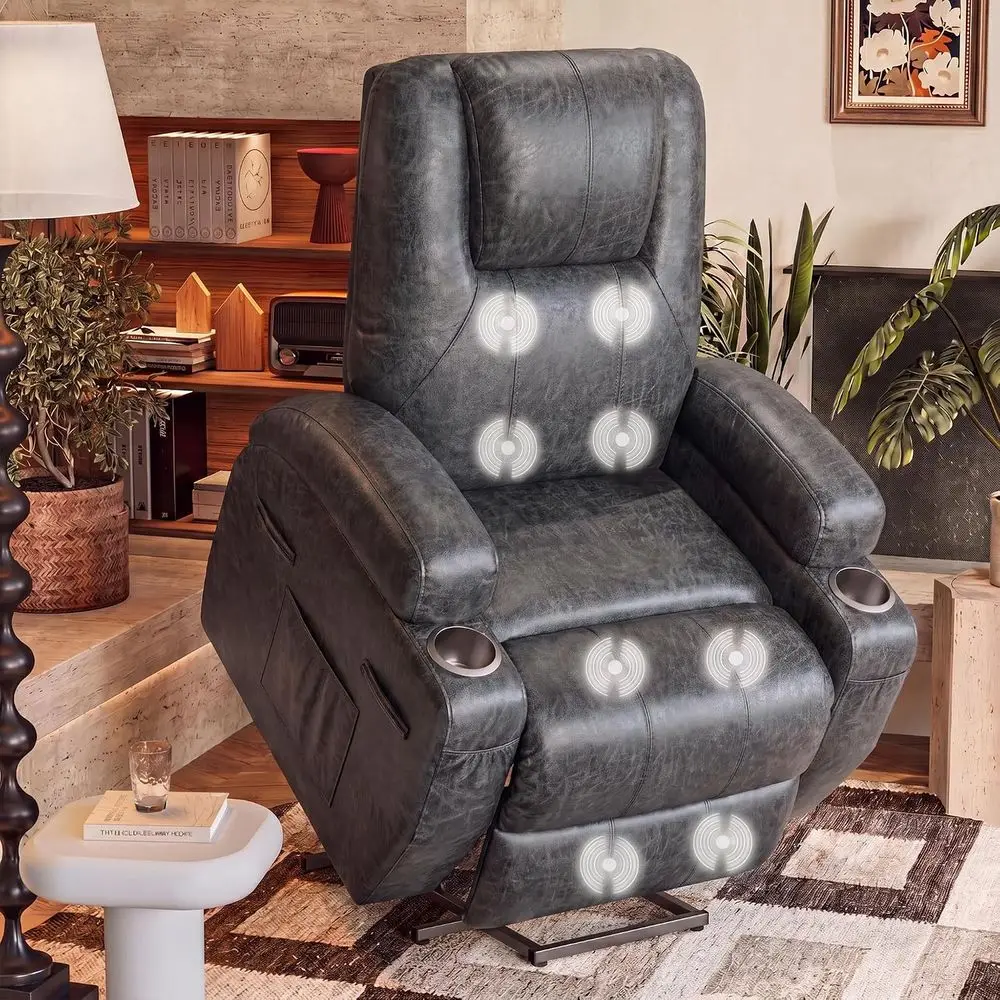 Power Lit Recliner Chair, Recliner Chair with Massage or Elderly | Leathaire abric Lit Chair with Cup Holders, Side kets and Rem