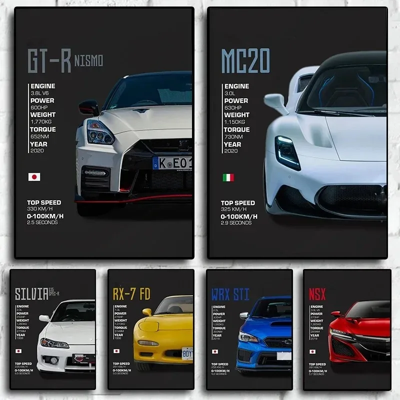 Pop Brand Model Luxury Supercar Poster Aesthetic M5 GTR Csl Sport Racer Speed Car Canvas Print Wall Art Office Garage Room Decor