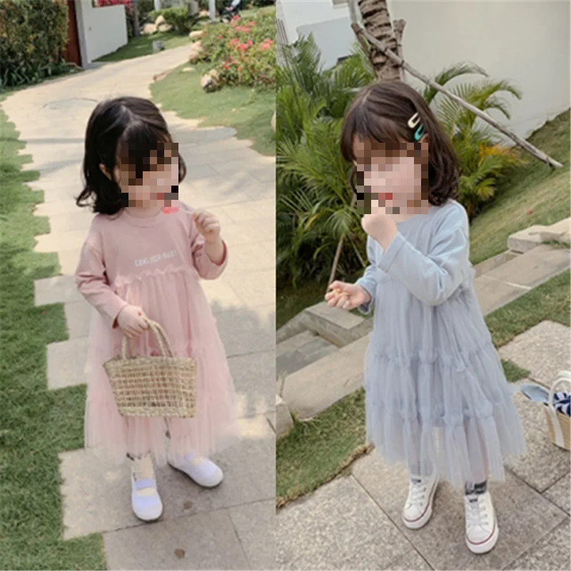Girls' Letter Long Sleeve Dress Princess Dress25Autumn New Fashion Foreign Trade Children's Clothing Wholesale3-8Years Old